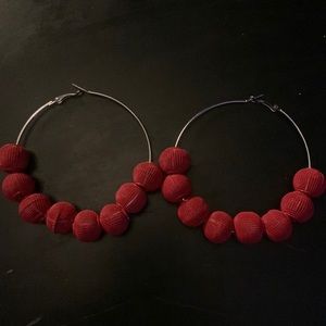 BOGO FREE. LARGE HOOP EARRINGS WITH RED BALLS.